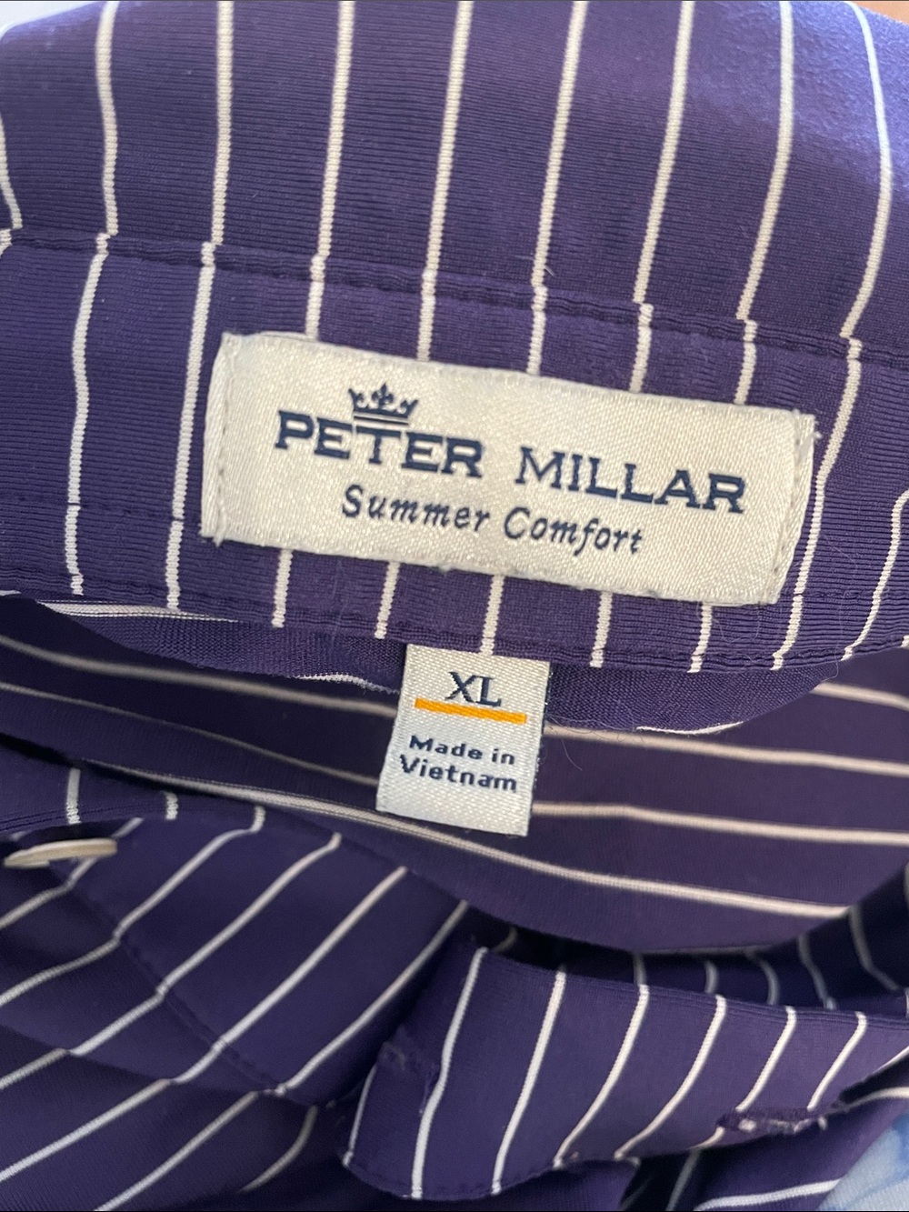 Peter Millar Purple & White Striped Polo with Tiger Emblem - Picture 2 of 2